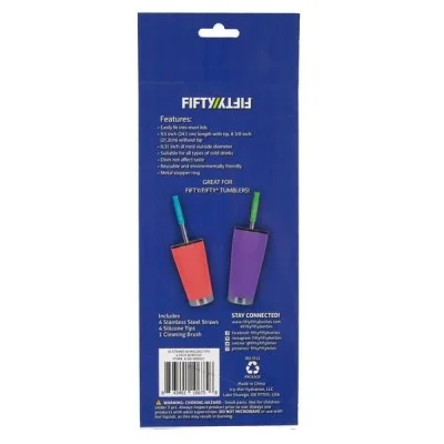 Stainless Steel Straws With Silicone Tip - 4 Pieces In Assorted Colors With Cleaning Brush